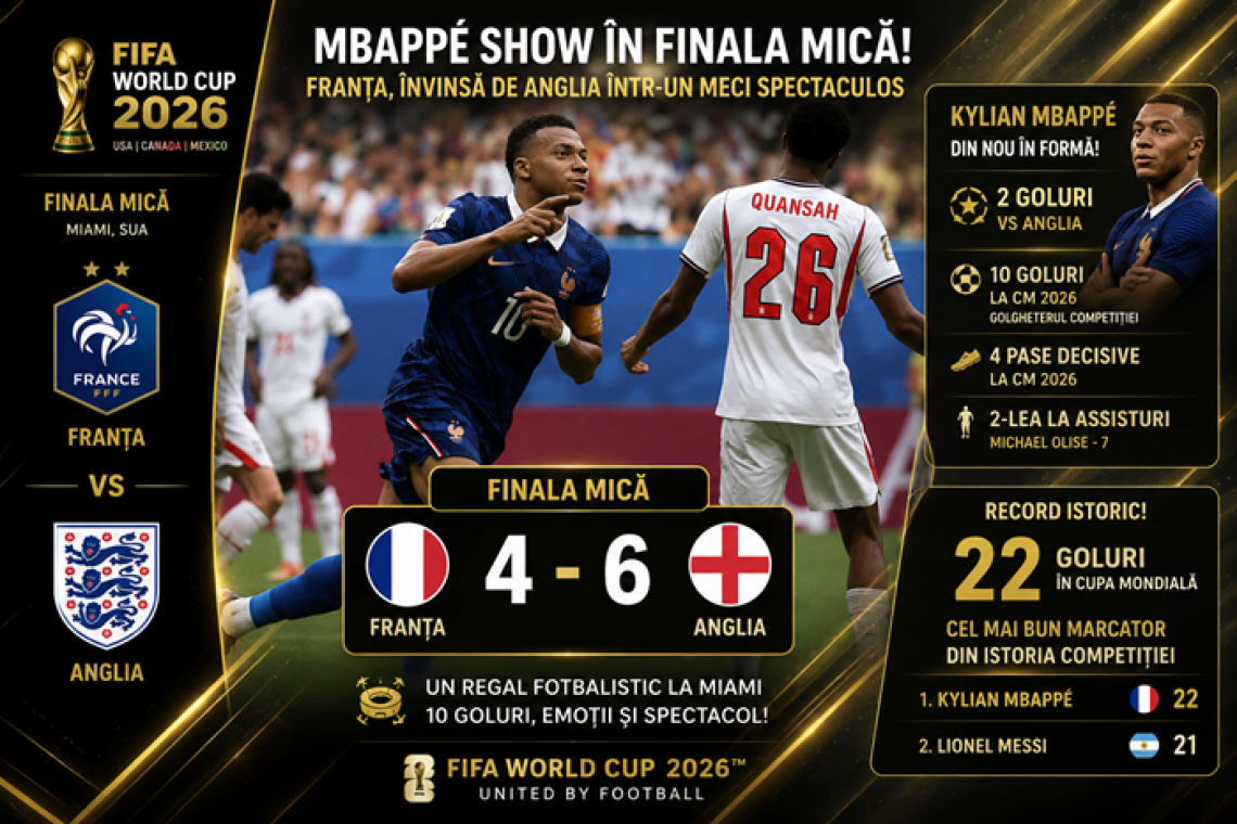 Mondialul la TV | Mbappé, două goluri în finala mică a Cupei Mondiale! Francezul a stabilit noi recorduri